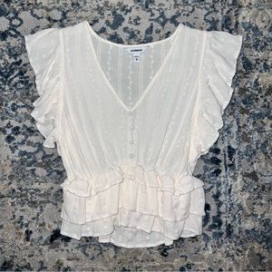 White Ruffle Short Sleeve Blouse